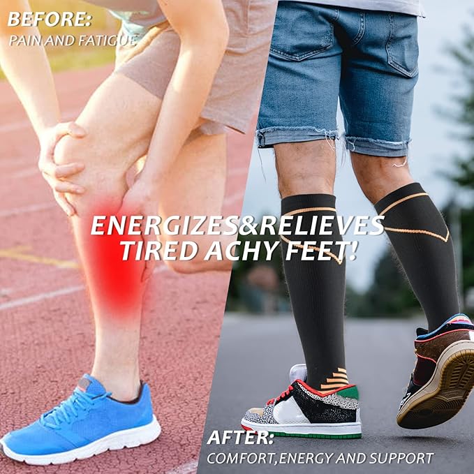 fenglaoda Compression Socks Women Men 6 Pairs, Knee High Best Support Circulation Socks for Running, Travel, Flight, Nurse