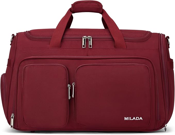MILADA Carry On Luggage Bags for Travel Large Foldable Duffle Bag for Travel Lightweight Personal Bags for Airplanes Weekend Overnight Bags for Women Mens Travel Bag, Burgundy
