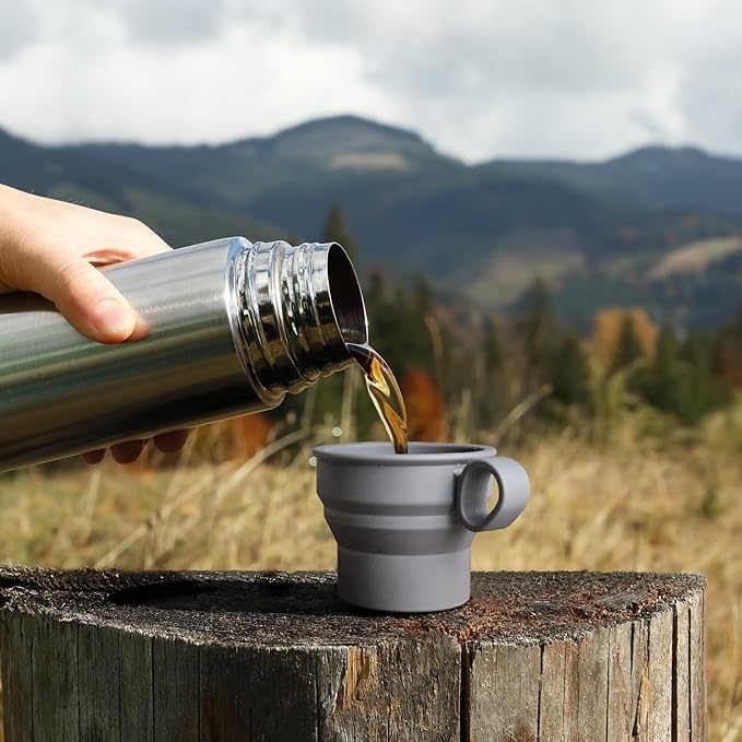 carrotez 2 pack Mini Silicone Collapsible Travel Cup for Camping, Hiking, Backpacking, and Picnics, 6 oz, Reusable, Food-grade, BPA- Free, Lightweight, Unbreakable, Portable, Small - Modern Grey