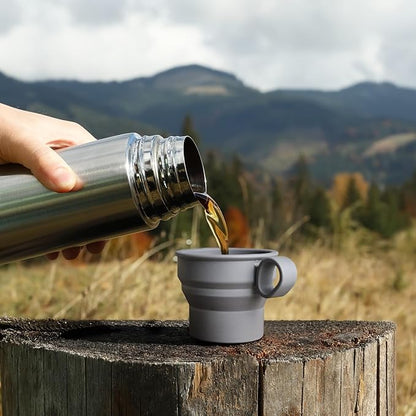 carrotez 2 pack Mini Silicone Collapsible Travel Cup for Camping, Hiking, Backpacking, and Picnics, 6 oz, Reusable, Food-grade, BPA- Free, Lightweight, Unbreakable, Portable, Small - Modern Grey