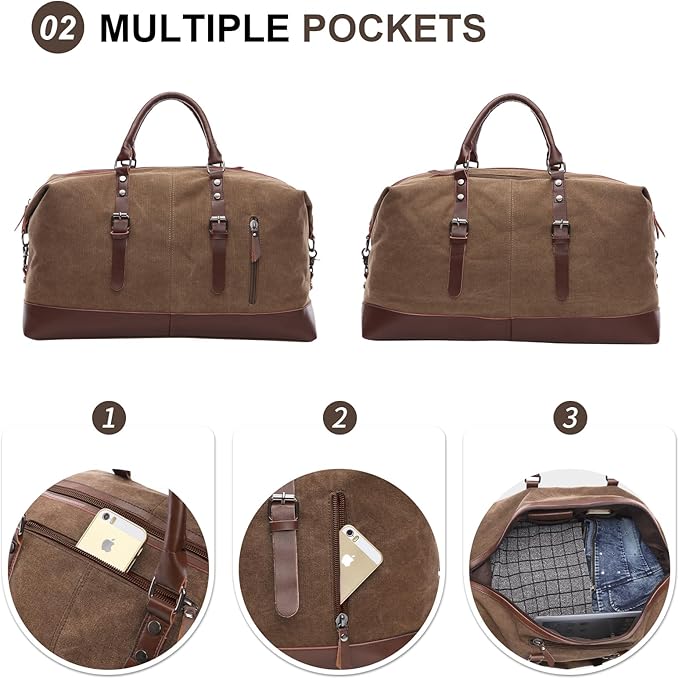Canvas Duffle Bag, 35L leisure Stylish Canvas Travel Duffel Backpack Multifunctional Overnight Weekender Overnight Travel Bag for Men & Women (brown)