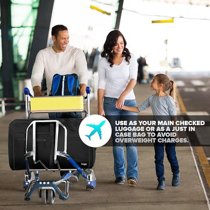 Bago Foldable Duffel Bags for Traveling Women & Men - 60L Medium Packable Duffle Bag for Travel with Shoe Compartment - Water Repellant, Heavy Duty, Lightweight Folding & Collapsible (All Black)