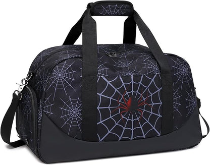 JIANYA Kids Overnight Duffle Bag Spider Sports Gym Bag with Shoe Compartment & Wet Pocket, Carry On Weekender Travel Bag, Black