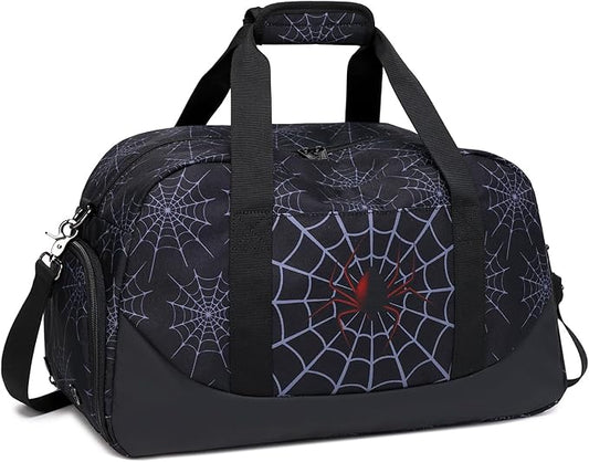 JIANYA Kids Overnight Duffle Bag Spider Sports Gym Bag with Shoe Compartment & Wet Pocket, Carry On Weekender Travel Bag, Black