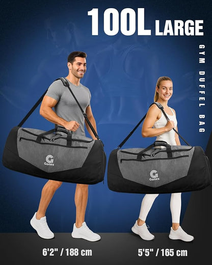 Gonex Gym Duffel Bag with Shoe Compartment Wet Pocket, Large Capacity Sports Duffle Bag for Men Women, Workout & Travel Bag with Multiple Pockets, Black/Gray, Large (100L)