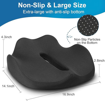 PilloVive Memory Foam Seat Cushion for Office Chairs & Car Seat - Ergonomic Office Desk Seat Cushion- Doctor Recommended for Tailbone & Sciatica Pain Relief & Back Support(Black)