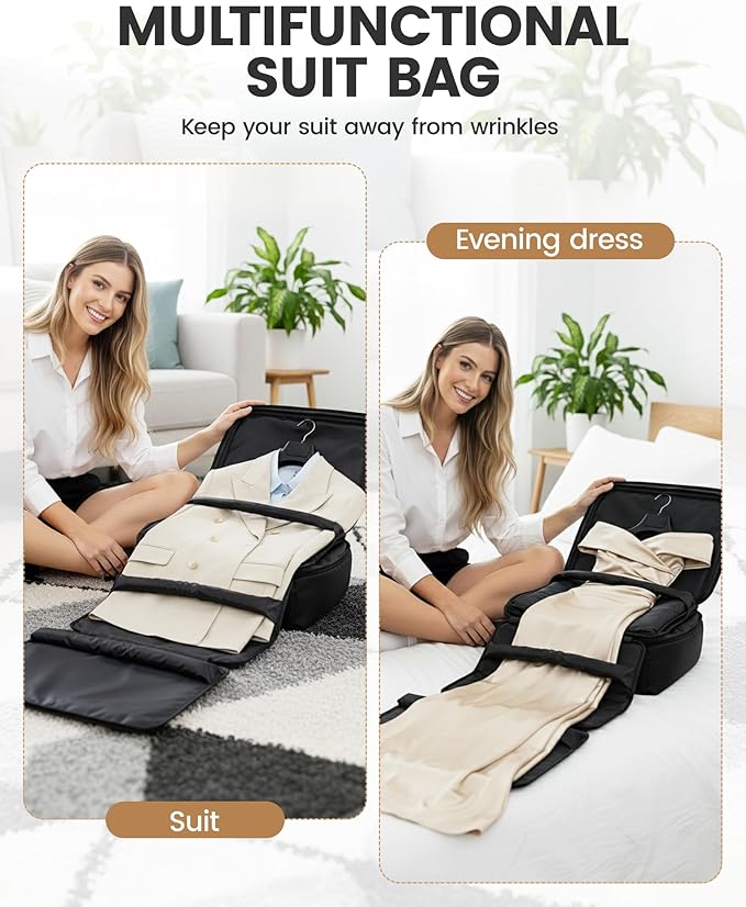 Travel Vacuum Backpack with Garment Bag, Large 18×14×8 Suit Carry on Bags Flight Approved, Personal Item Luggage with Vacuum System, Carry On Suit Luggage for Men Women, Black