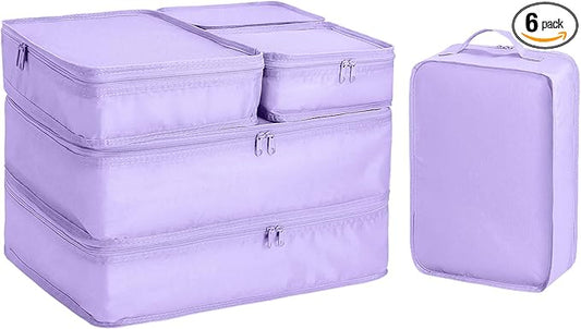 Packing cubes for Travel Luggage Organizer Bags 6 Set Packing Cubes for Suitcases Travel Essentials for Carry on Mesh Suitcase Organizer with Shoe Bag (purple)