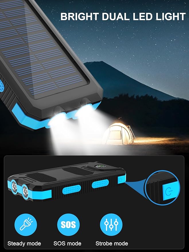 Solar Charger, 38800mAh Solar Power Bank, Waterproof External Backup Battery Power Pack with USB C Input/Output/LED Flashlights Compatible with iPhone, Samsung, iPad, Suitable for Outdoor, Camping