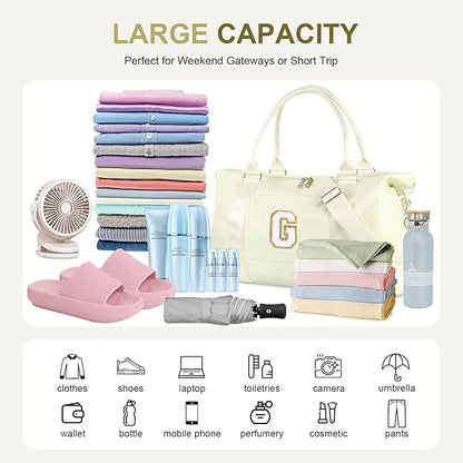 Dance Gym Duffel Bag for Teen Girls, Personalized Initial Travel Weekender Bag,Cute Overnight Carry On Duffle for Women,Sports Travel Cheer Bag,Monogram Christmas Gifts for Tween Preppy(beige-G)