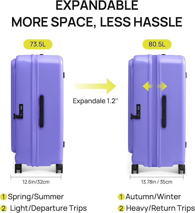 NINETYGO Medium Checked Luggage 24 Inch, Top Opening Luggage Checking In Luggage, Expandable, PC Hard Shell, Larger Capacity Checked, TSA Lock, 360° Spinner Wheels (Purple)