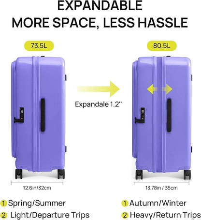 NINETYGO Medium Checked Luggage 24 Inch, Top Opening Luggage Checking In Luggage, Expandable, PC Hard Shell, Larger Capacity Checked, TSA Lock, 360° Spinner Wheels (Purple)