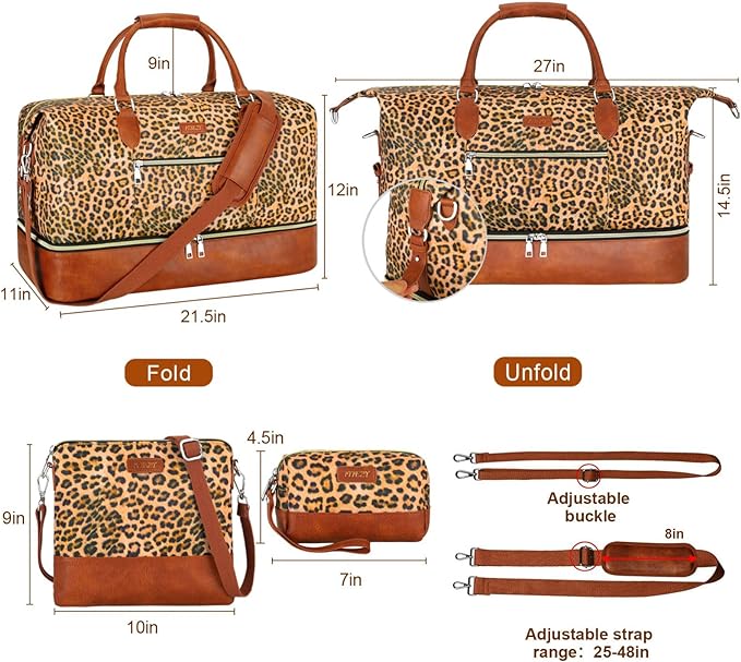 Weekender Bag for Women, Travel Duffel Bag Carry On Overnight Bag with Shoe Compartment Large Nylon Travel Weekend Tote Bag