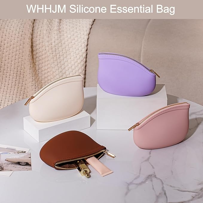 Small Silicone Makeup Bag Premium Purse Bag Multifunctional Essential Bag Zipper Pouch Water and Heat Resistant (Blue)