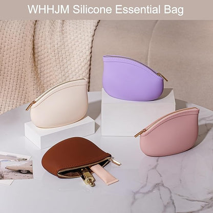 Small Silicone Makeup Bag Premium Purse Bag Multifunctional Essential Bag Zipper Pouch Water and Heat Resistant (Blue)