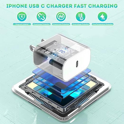 iPhone 16 15 Charger Fast Charging,6FT Type C to USB C Cable Cord,20W USB C Charging Block for Apple iPhone 16/16 Plus/iPhone 15 Plus/15 Pro Max,iPad Pro 12.9/11 inch/Air/Mini,Wall Plug Power Adapter