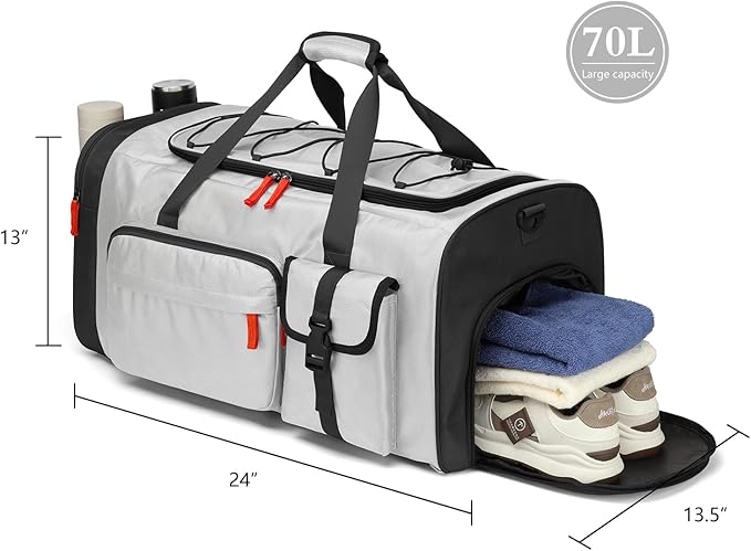 Lyweem Large Duffle Bag Backpack for Travel, 70L Heavy Duty Gym Duffel Bag with Shoes Compartment for Men & Women, Weekender Overnight Sports Backpack for Traveling