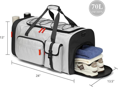 Lyweem Large Duffle Bag Backpack for Travel, 70L Heavy Duty Gym Duffel Bag with Shoes Compartment for Men & Women, Weekender Overnight Sports Backpack for Traveling