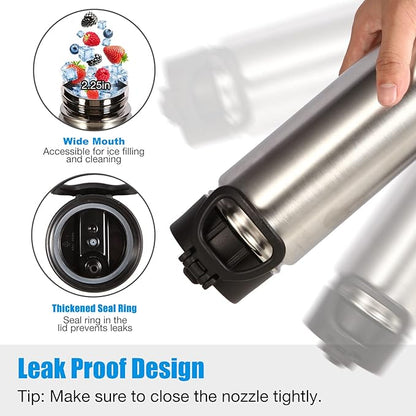 Volhoply 24oz Insulated Water Bottle With Straw Bulk 6 Pack,Metal Wide Mouth Water Bottles With Handle Lid Keep Cold,Reusable Double Wall Cups,Powder Coated Sport Bottle For Holder(Sliver,6 Count)