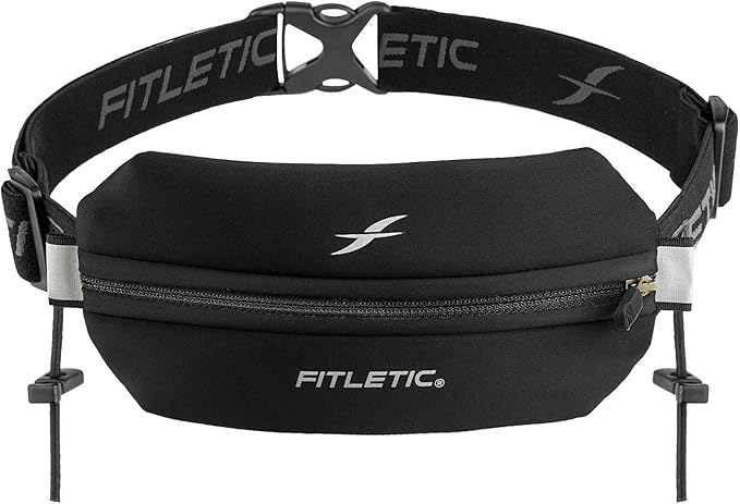 Fitletic Neo Race Belt, Black | Unique No Bounce Design for Marathon, Triathlon, Trail, 5k, 10k | Running Belt | N01R-01