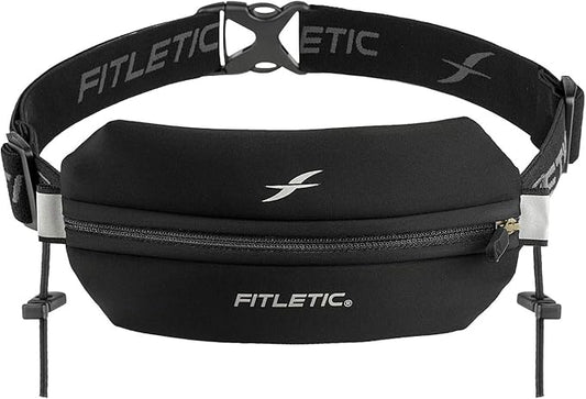 Fitletic Neo Race Belt, Black | Unique No Bounce Design for Marathon, Triathlon, Trail, 5k, 10k | Running Belt | N01R-01