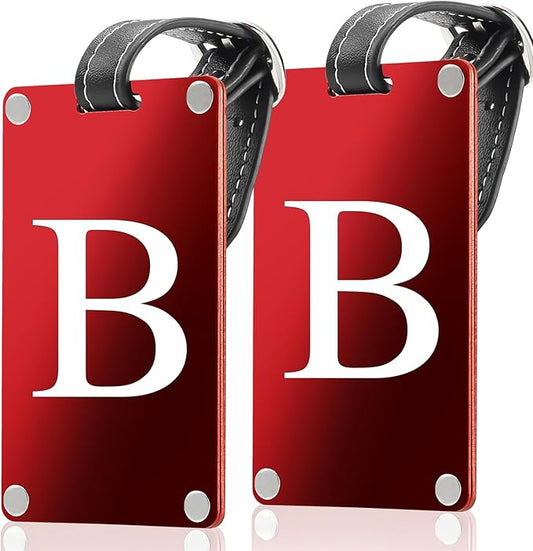 Premium 3-Layer Aluminum Luggage Tags by Fortuna - Easy to Claim, Laser-Engraved, Plastic-Free, and Eco-Friendly Luggage Tag Holders, 2-Pack, Red (B)