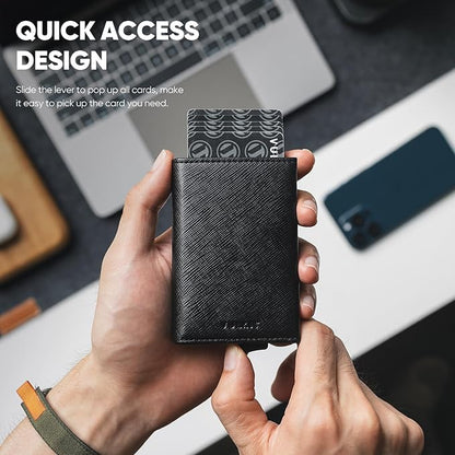 VULKIT Pop up Wallet Minimalist Cash Wallets RFID Blocking Leather Smart Credit Card Holder with Magnetic Closure for Men