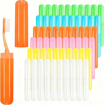 60 Pack Toothbrush Travel Case, Capsule Shaped Travel Toothbrush Holders with Dual Vent Holes, Plastic Toothbrush Holder for Travel, Home, School, Office（6 Assorted Colors）
