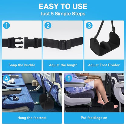 Airplane Foot Hammock, Foot Hammock for Travel Accessories with Ergonomic Removable Foot Divider Design, Airplane Foot Rest, Premium Comfortable Memory Foam & Hardboard for No Feet Clashing(Large)