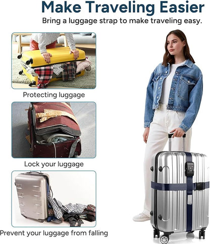 Travel Inspira Luggage Straps - TSA Approved Travel Luggage for Suitcases, Adjustable Suitcase Belt Spot Luggage, Personalized Tags Name ID Card (Navy Blue)