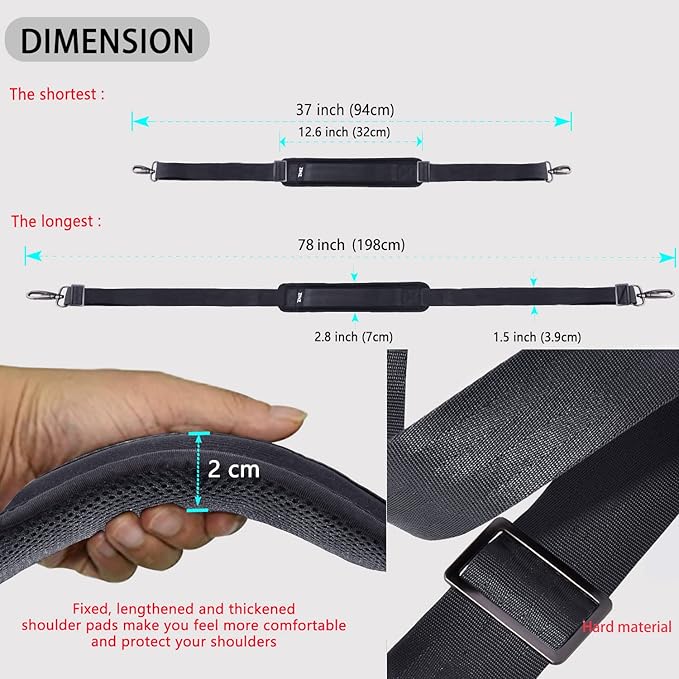 ZINZ Shoulder Strap 78" Universal Handbag Strap with Ultra-thick Fixed Padded and Dual Balanced Adjustable Buckles Shoulder Crossbody Strap for Briefcase Messenger Bag Laptop bag Luggage，Dark Gray