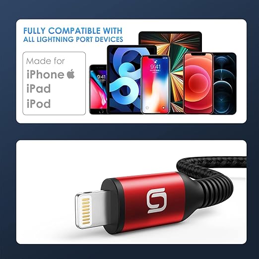 iPhone Charger 10FT Long Cable 3Pack [Apple MFi Certified] USB-A to Lightning Cable Nylon Braided Fast Charging Cord Compatible with iPhone 14/13/12/11 Pro Max/XR/XS/X/8/7/Plus/6S iPad/iPod/AirPods