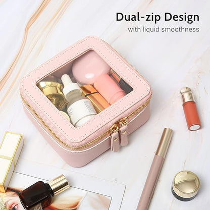 Aveniee Mini Clear Makeup Bag, Small Cosmetic Bags Travel Toiletry Pouch Organizer, TSA Approved Make up Case with Zipper, Car Bag for Essentials,Pink