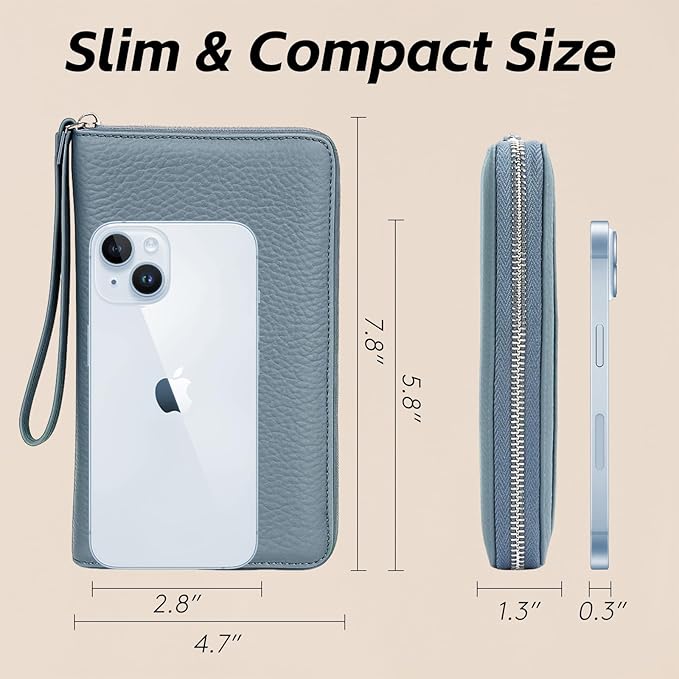 Leather Travel Wallet, RFID passport wallet for travel, with Zippered Pocket and Cash Slot, for Secure Traveling and Documentation Organizer（Denim blue）