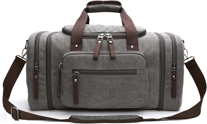 Duffle Bag for Travel,Overnight Weekend Gym Carry On Luggage Bag, 50L Travel Bag for Men Women, Expandable Spacious Travel Duffel Bag,Expandable spacious large capacity, Waterproof canvas (grey)