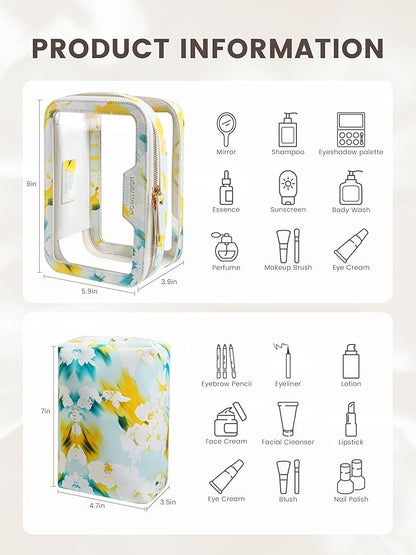 ROWNYEON Clear Makeup Case Toiletry Bag Multipurpose Travel Makeup Train Case Portable Cosmetic Organizer Transparent Storage Bag