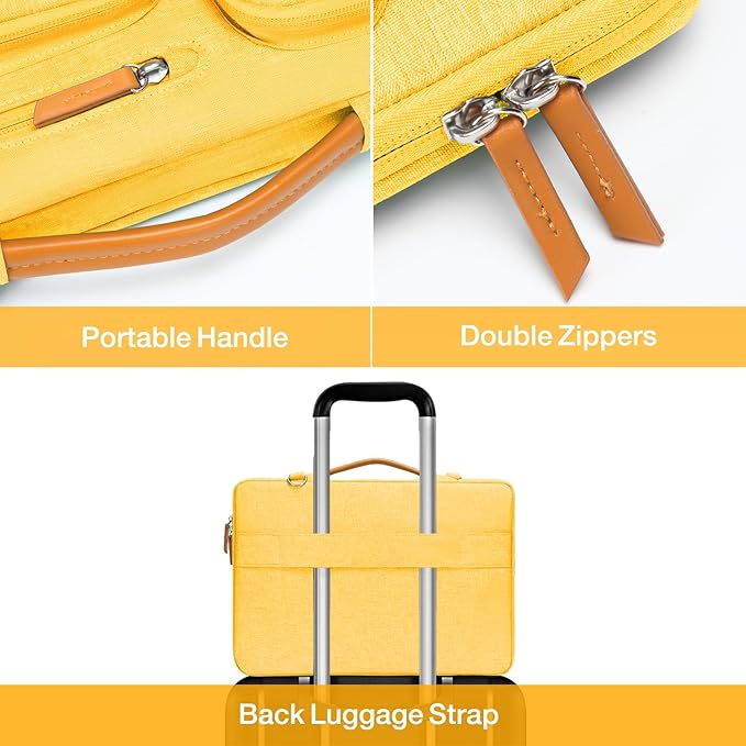 MOSISO 360 Protective Laptop Shoulder Bag,15 inch Computer Bag Compatible with MacBook Air M4 M3 M2/Pro A1990 A1707, Dell XPS Plus,Side Open Messenger Bag with 4 Zipper Pockets&Handle, Yellow