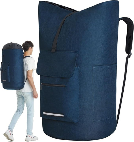 Laundry Backpack Heavy Duty, 115L Extra Large Laundry Bag with Straps, Dorm Room Essential for Guys, Backpack Laundry Bags with 4 Pockets, Laundry Hamper Bags for College Dorm, Apartment, Laundromat