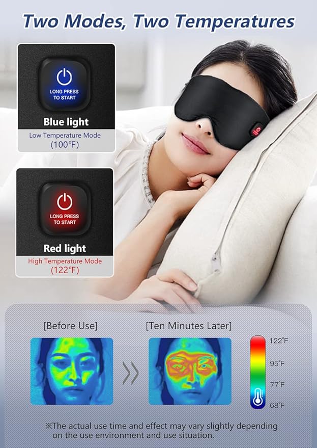 Heated Eye Mask Cordless for Dry Eyes, USB Eyes Heating Pad, Rechargeable, Real Silk, Sleep Mask for Men Women, Warm Eye Compress for Relief Stye, Blepharitis, Chalazion Black