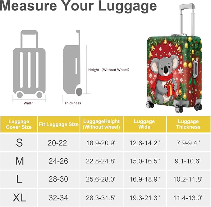 FOREVER QUEEN Christmas Koala Luggage Cover Suitcase Protector Suitcase Cover Anti-Scratch,Stretchable Bag Cover Washable Durable Polyester