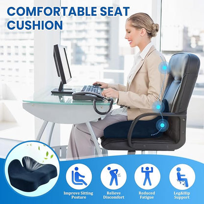 Seat Cushion, Memory Foam Office Chair Seat Cushion for Office Chairs/Car/Long Trip/Desk Chair/Gaming, X-Large Size for Sciatica & Hip & Tailbone Pain Relief, Sciatica Support (Blue)