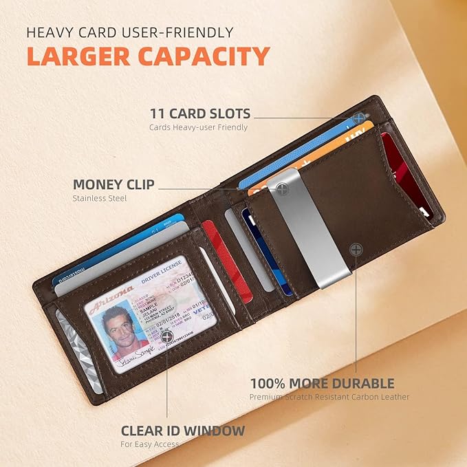 RUNBOX Slim Wallets for Men - Leather Money Clip Mens Wallet - RFID Blocking Front Pocket Bifold Wallet - Thin Credit Card Holder with Gift Box
