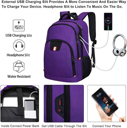 Della Gao Travel Laptop Backpack, Small Backpack for Men and Women with USB Slit Business Computer Backpack Bag (Purple, 15.6 Inch)