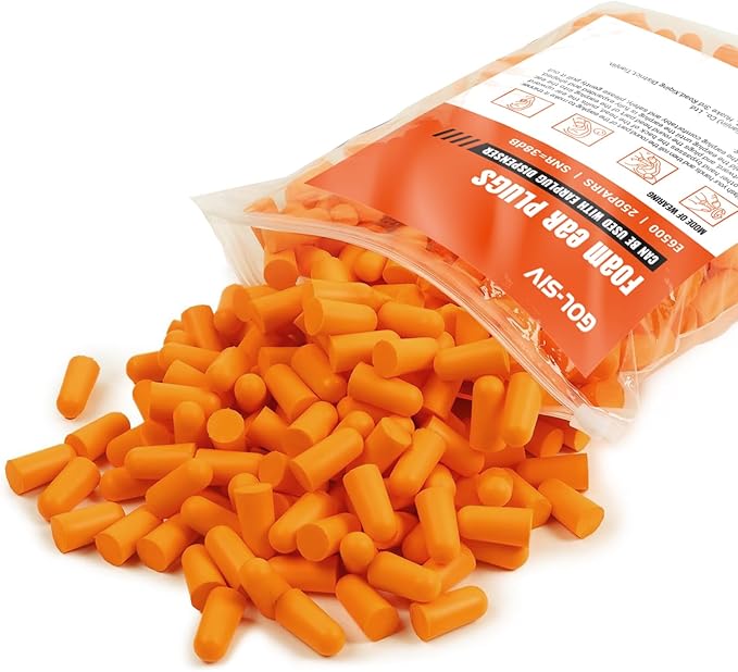 250 Pairs NRR 33dB Soft Foam Ear Plugs,38dB Noise Reduction Disposable Earplugs Bulk,for Work & Construction Site,Orange