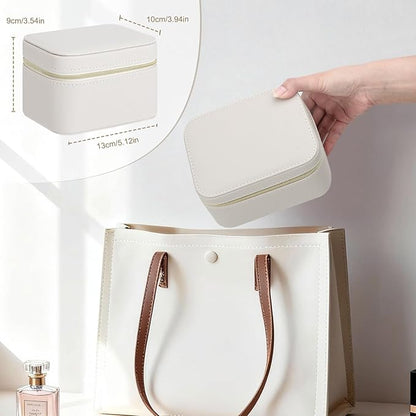 DesignSter Travel Jewelry Case,Small Jewelry Box with Mirror,Leather Material Travel Jewelry Case Organizer, Portable Jewelry Organizer with Zipper(Gray