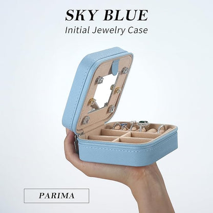 Parima Small Jewelry Box for Girls, Travel Initial Jewelry Boxs for Girls | Small Jewelry Organizer Box | Travel Jewelry Case Jewelry Organizer | Mini Jewelry Case - Letter G, Sky Blue