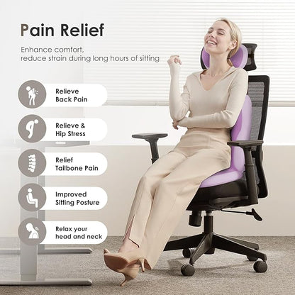 FLORICH 3 PCS Seat Cushion for Carseat Lumbar Support Pillow Car Neck Headrest Pillows Ultrathick Memory Foam Seat Pads Pressure Relief Back Cushion for Office Chair(Purple)