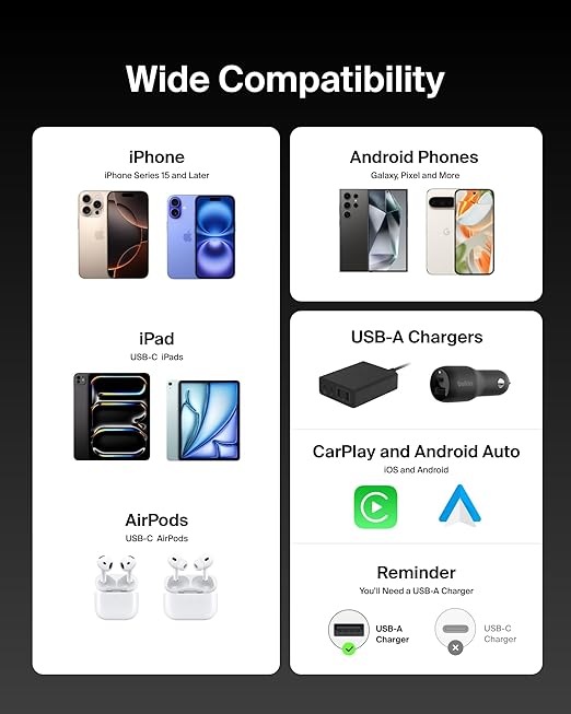 Belkin USB A to USB C Cable 2-Pack, 9.9ft, 15W - Type C Charger, iPhone Charger Cord, Soft, Braided, Flexible for iPhone 17 & 16, Galaxy S25, Pixel 10, iPad Pro, Airpods Pro, Switch & More - Black