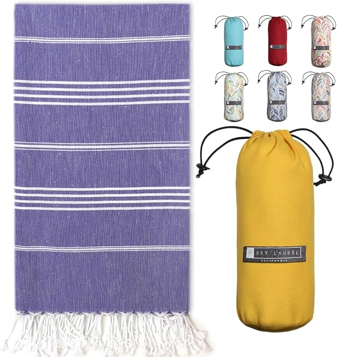 BAY LAUREL Turkish Beach Towel with Travel Bag 39 x 71 Quick Dry Sand Free Lightweight Large Oversized Towels Light