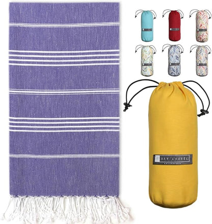 BAY LAUREL Turkish Beach Towel with Travel Bag 39 x 71 Quick Dry Sand Free Lightweight Large Oversized Towels Light